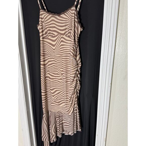 Y2k Zebra sheer dress baddie McBling asymmetrical hem ruffles empire babydoll - Picture 5 of 7